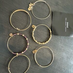 Alex and Ani Gold Tone Expandable Bracelet with Pink Beaded Accent